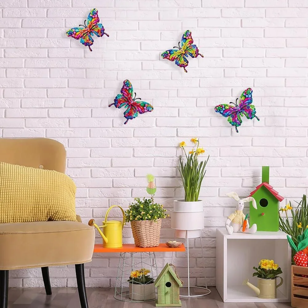 4 Metal Butterfly Wall Decor for Indoor or Outdoor Wall Patio Fence Garden Decor